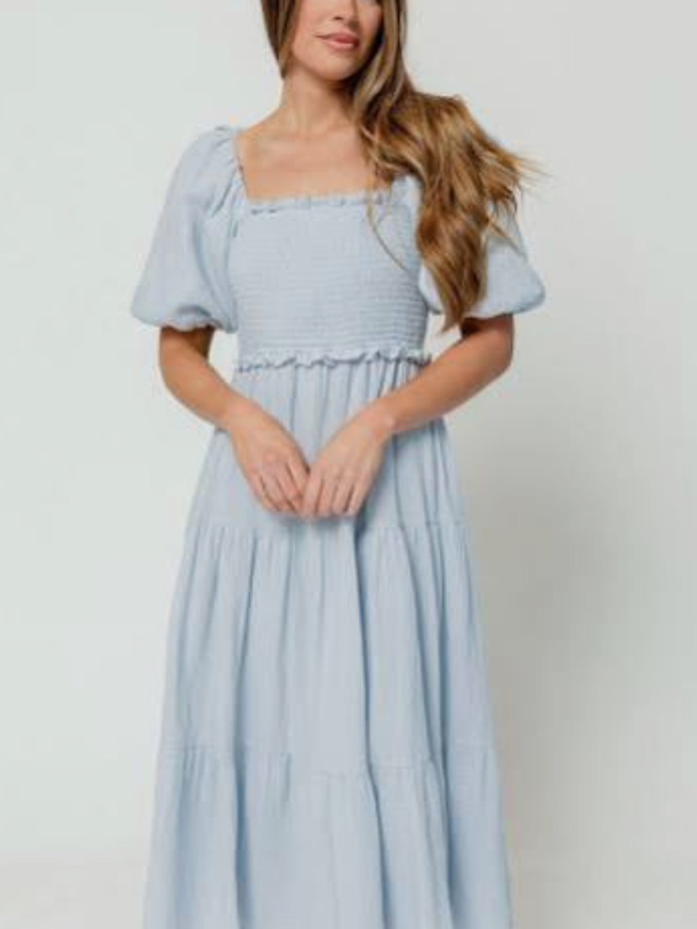 Dear John Pale Blue Smocked Tiered Maxi Dress